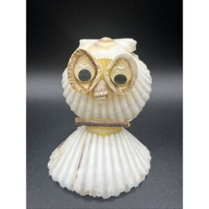 Vintage Hand-Crafted Seashell Owl Art‎ Figurine 2.5" Unique As Is Decorative